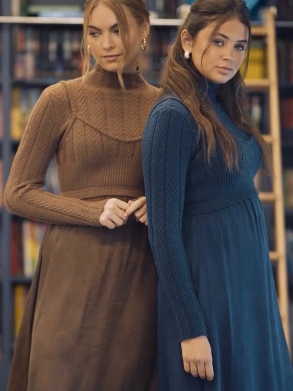LOUP Indigo suede slip dress & turtleneck set small NWT